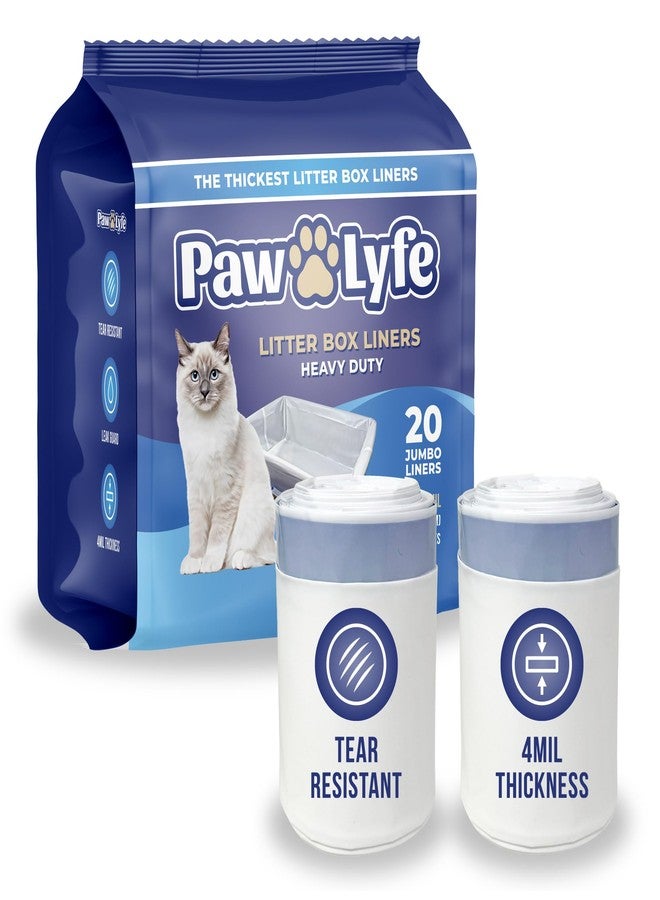 paw-lyfe PawLyfe Jumbo Cat Litter Box Liners - 4MIL Extra Thick Heavy Duty Drawstring Kitty Litter Bags - Scratch and Tear-Resistant XL Cat Pan Liners for Easy Litterbox Cleanup - 36" x 18" - Box of 20 Liners - Image 1