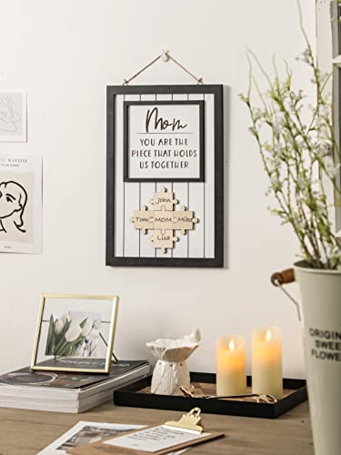 WODOHOLO Personalized Mom Puzzle Sign, Mom You Are the Piece That Holds Us Together,Thanksgiving Christmas Mothers Day Gifts, Customized Moms Puzzle Piece Sign for Home Wall Decor - Image 2