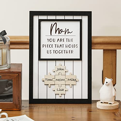 WODOHOLO Personalized Mom Puzzle Sign, Mom You Are the Piece That Holds Us Together,Thanksgiving Christmas Mothers Day Gifts, Customized Moms Puzzle Piece Sign for Home Wall Decor - Image 1