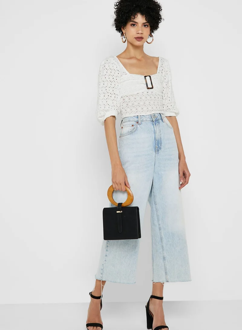 TOPSHOP Buckle Detail Lace Crop Top