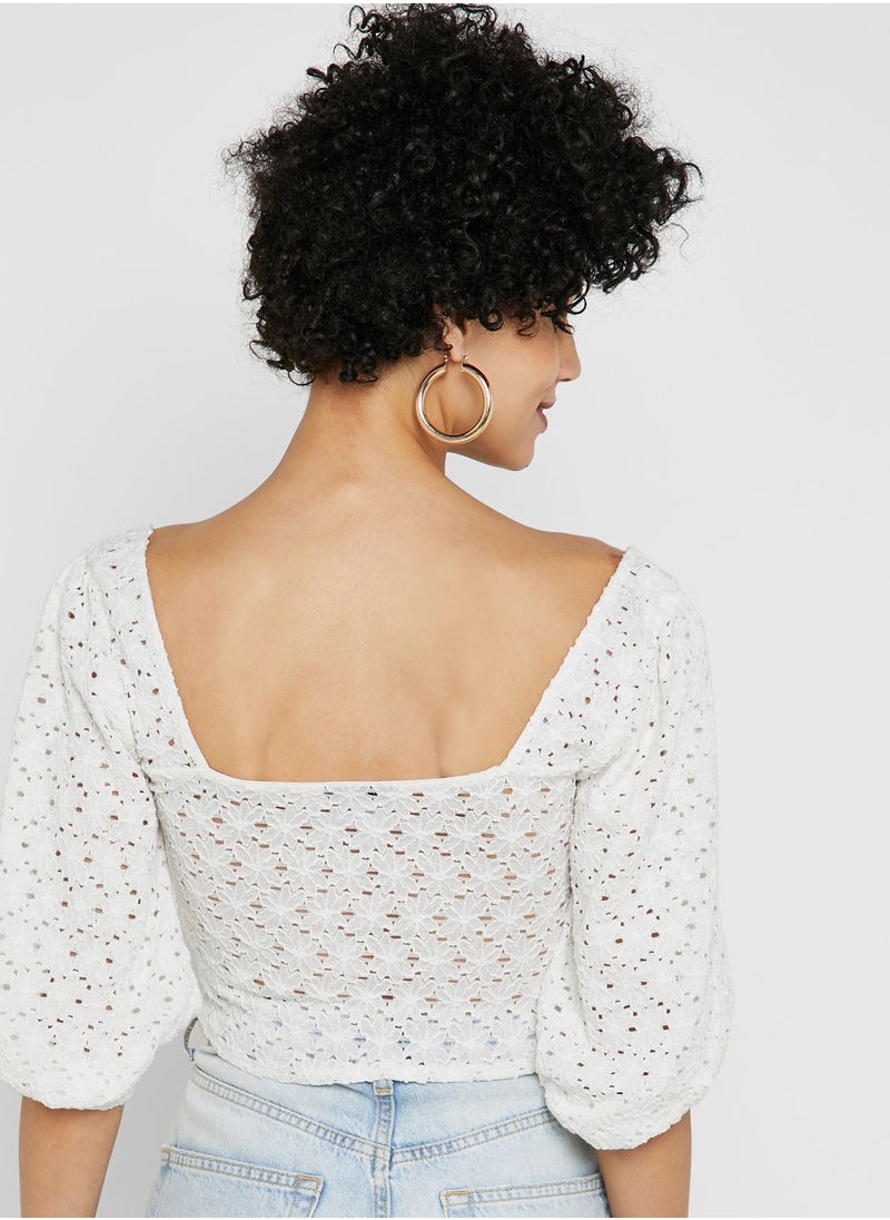 TOPSHOP - Buckle Detail Lace Crop Top - Image 1