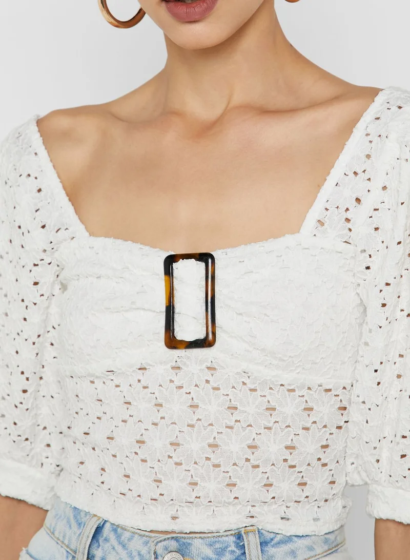 TOPSHOP Buckle Detail Lace Crop Top