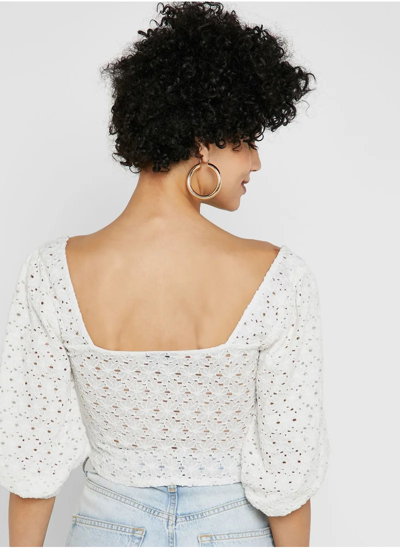 TOPSHOP Buckle Detail Lace Crop Top