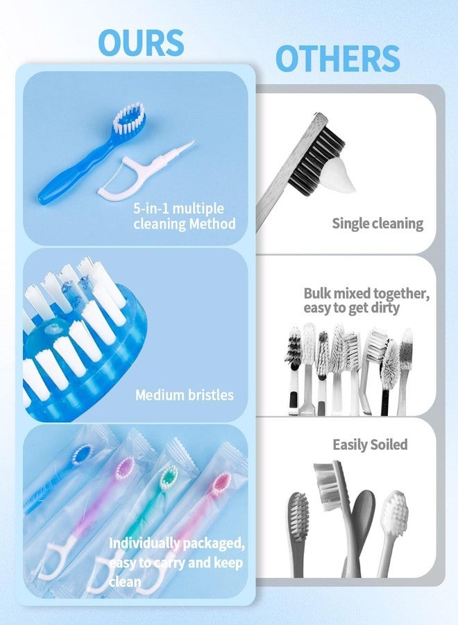 Aecsze 5 in 1 Disposable Mini Toothbrushes Travel Size with Toothpaste, Floss, Pick & Tongue Scraper, Individually Wrapped, Portable Oral Care Set, 90 Packs, Mix 4 Flavors - Image 5