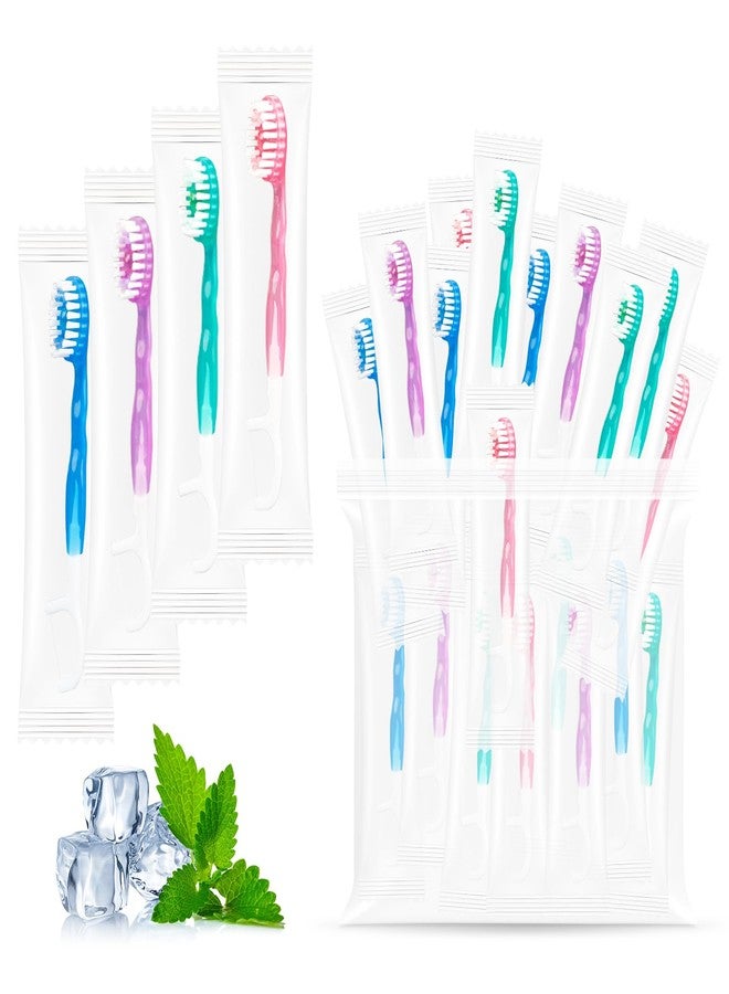Aecsze 5 in 1 Disposable Mini Toothbrushes Travel Size with Toothpaste, Floss, Pick & Tongue Scraper, Individually Wrapped, Portable Oral Care Set, 90 Packs, Mix 4 Flavors - Image 1