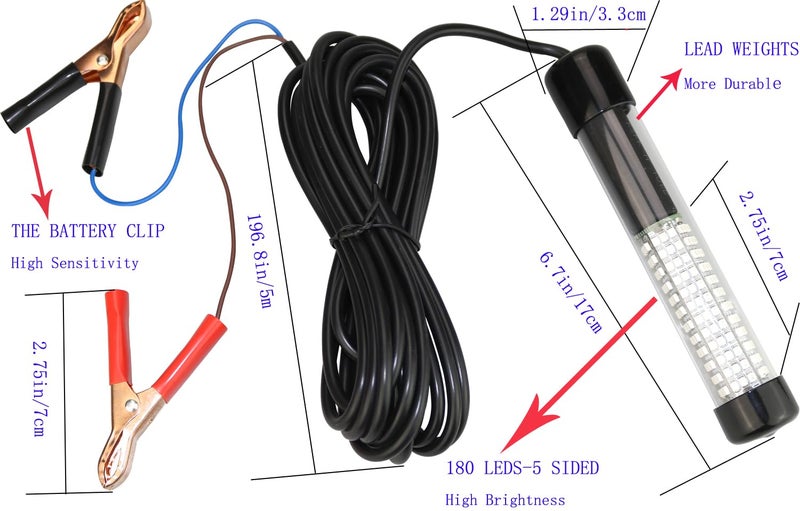 Lightingsky 12V 14W 180 LEDs 1300 Lumens LED Submersible Fishing Light Underwater Fish Finder Lamp with 5m Cord (White) - Image 5
