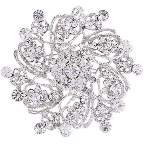 EVER FAITH Women's Austrian Crystal Elegant Flower Bridal Corsage Brooch Pin Clear Silver-Tone - Image 1