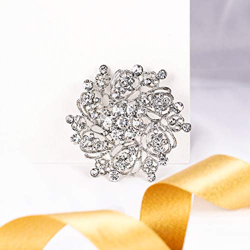 EVER FAITH Women's Austrian Crystal Elegant Flower Bridal Corsage Brooch Pin Clear Silver-Tone - Image 3