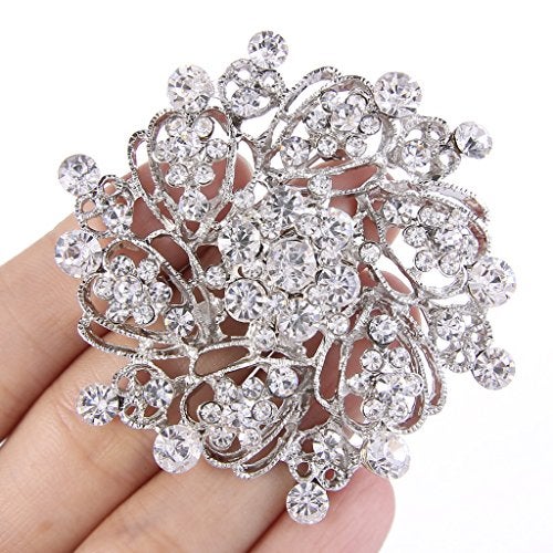 EVER FAITH Women's Austrian Crystal Elegant Flower Bridal Corsage Brooch Pin Clear Silver-Tone - Image 2