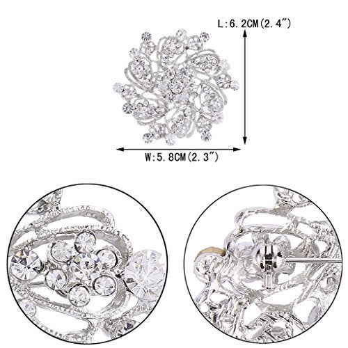 EVER FAITH Women's Austrian Crystal Elegant Flower Bridal Corsage Brooch Pin Clear Silver-Tone - Image 4