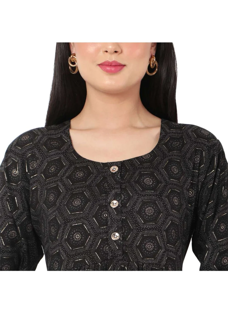 HANA & SARA SOFT VISCOSE BLACK COLOUR PRINTED CASUAL FRONT BUTTONED SHORT ARABIC KAFTAN JALABIYA DRESS