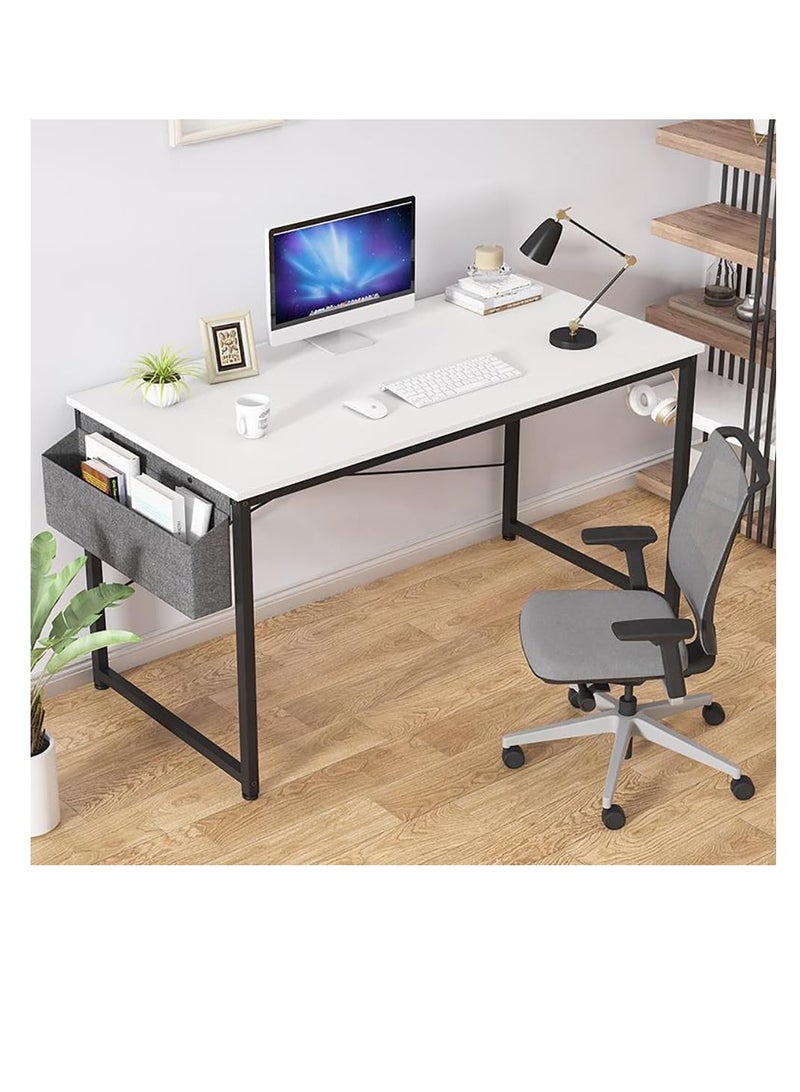 Generic Modern Computer Desk Sturdy Office Desk Simple Writing Desk Study Table with Storage Bag and Hook for Home Office Bedroom Living Room PC Laptop Notebook Table (100 * 50cm, White) - Image 1
