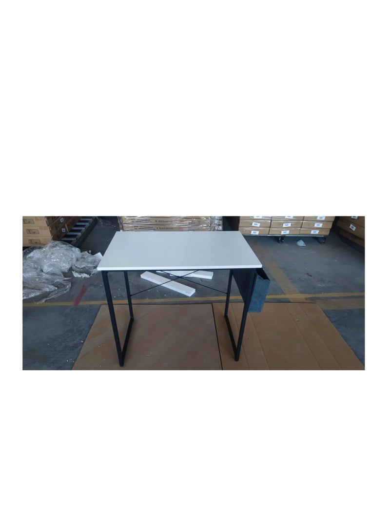 Generic Modern Computer Desk Sturdy Office Desk Simple Writing Desk Study Table with Storage Bag and Hook for Home Office Bedroom Living Room PC Laptop Notebook Table (100 * 50cm, White) - Image 3