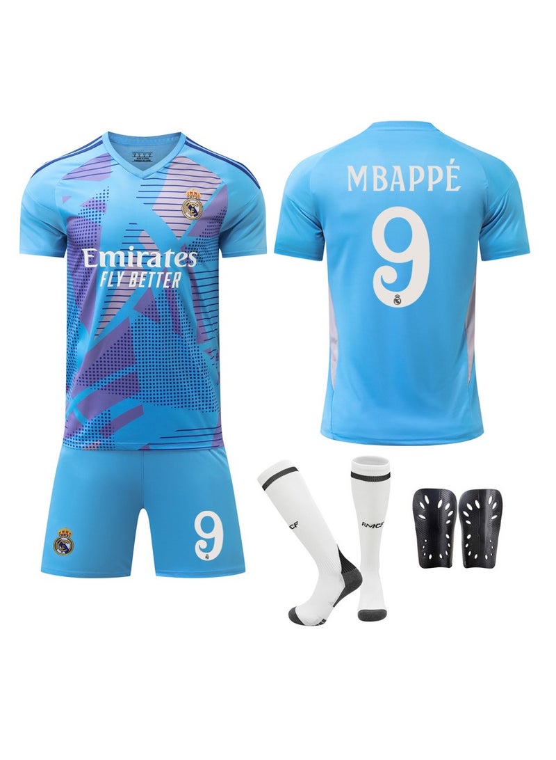 General 2024-2025 Real Madrid Football Jersey MBAPPE #9 Football Jersey/Shorts, Socks + Protectors Gift Set Kids Size & Adult Size, Gift for Fan Friends  - Image 1