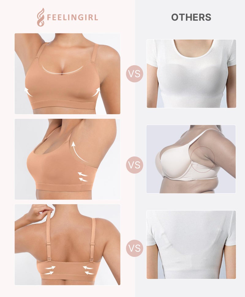 FeelinGirl Bralettes for Women Seamless Wireless Bras, No Wire Unlined Comfort Buttery Soft Bras for Sleep Everyday, Dark Skin, XL - Image 3