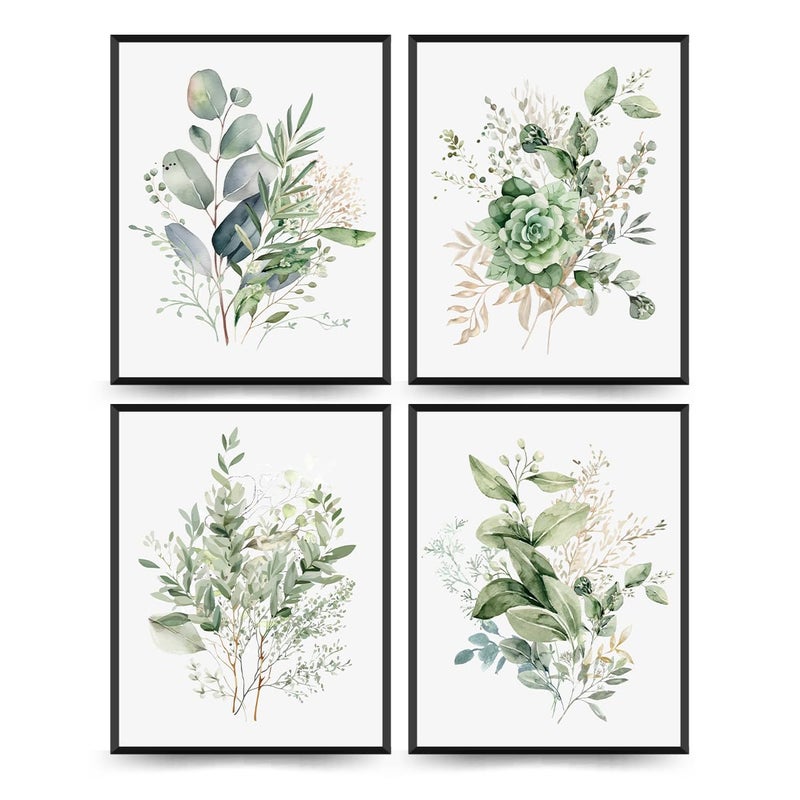 PLKMN Sage Green Botanical Wall Art Set of 4, Modern Wildflower Prints, Floral Plant Decor for Bedroom, Bathroom, Farmhouse, 8x10 Inch, Unframed - Image 1