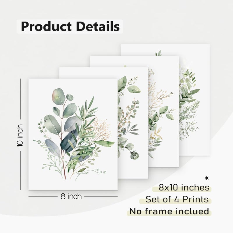 PLKMN Sage Green Botanical Wall Art Set of 4, Modern Wildflower Prints, Floral Plant Decor for Bedroom, Bathroom, Farmhouse, 8x10 Inch, Unframed - Image 5