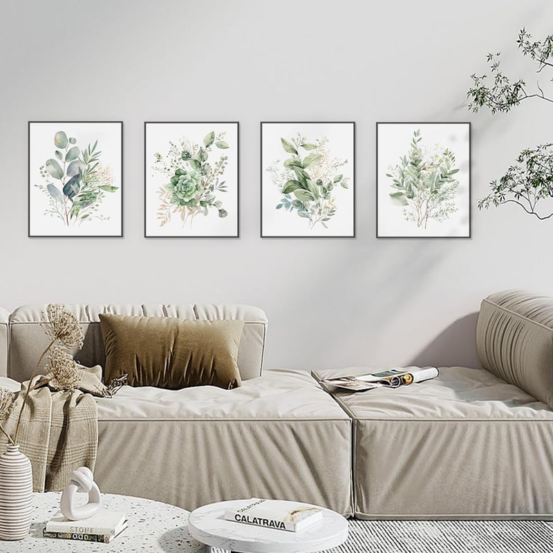 PLKMN Sage Green Botanical Wall Art Set of 4, Modern Wildflower Prints, Floral Plant Decor for Bedroom, Bathroom, Farmhouse, 8x10 Inch, Unframed - Image 4