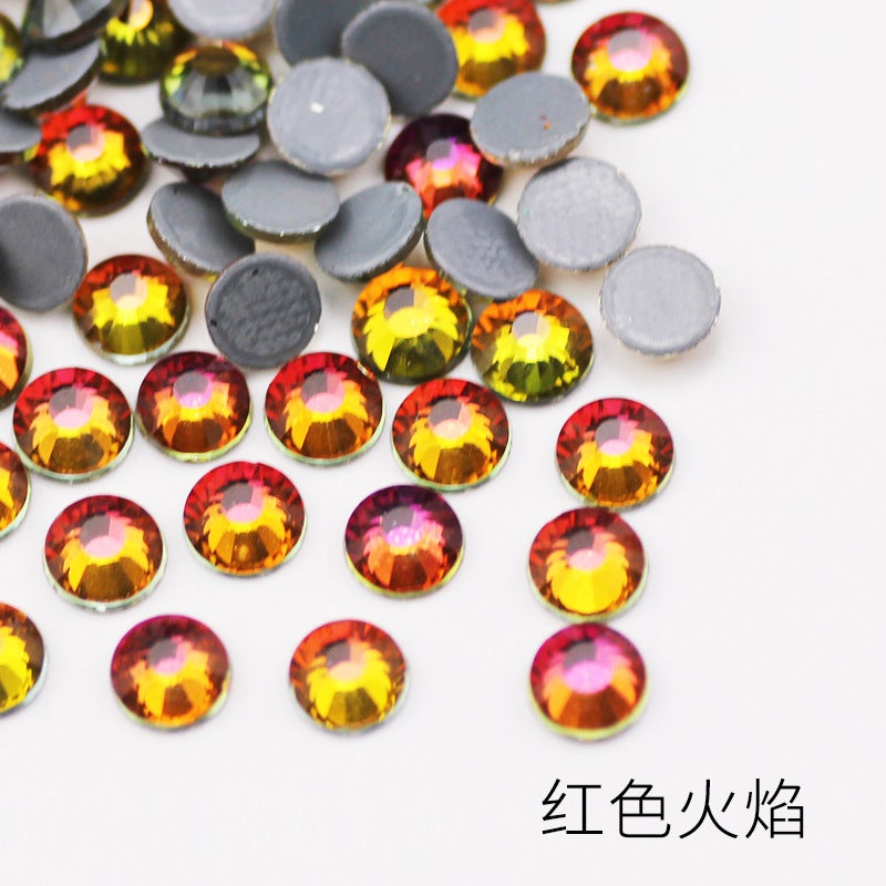 Boutique imitation Olympic bottom AB color hot drilling rubber bottom glass Czech hot drilling rhinestone clothing accessories dance dress accessories 32 Red Flame