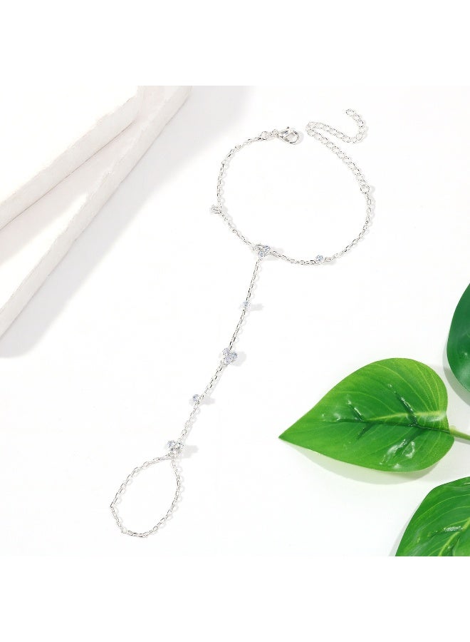 Hand Chain Bracelet, Dainty Silver Bracelets for Women Non Tarnish Adjustable Finger Ring Bracelet Hand Chain Cute Accessories Silver Prom Jewelry Gifts for Women - Image 4