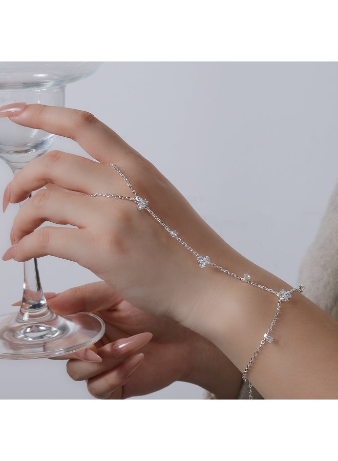 Hand Chain Bracelet, Dainty Silver Bracelets for Women Non Tarnish Adjustable Finger Ring Bracelet Hand Chain Cute Accessories Silver Prom Jewelry Gifts for Women - Image 5