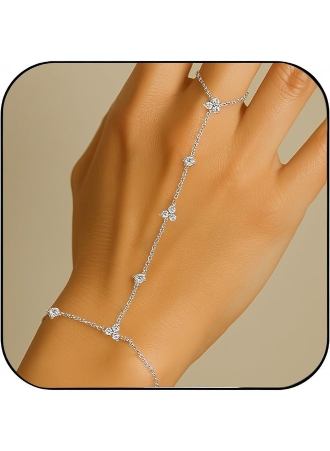 Hand Chain Bracelet, Dainty Silver Bracelets for Women Non Tarnish Adjustable Finger Ring Bracelet Hand Chain Cute Accessories Silver Prom Jewelry Gifts for Women - Image 1