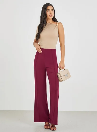 Styli High Rise Wide Leg Pants with Pintuck Detail