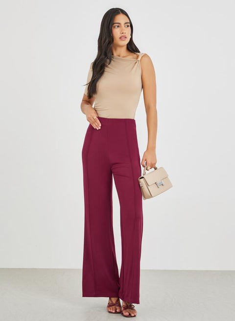 High Rise Wide Leg Pants with Pintuck Detail