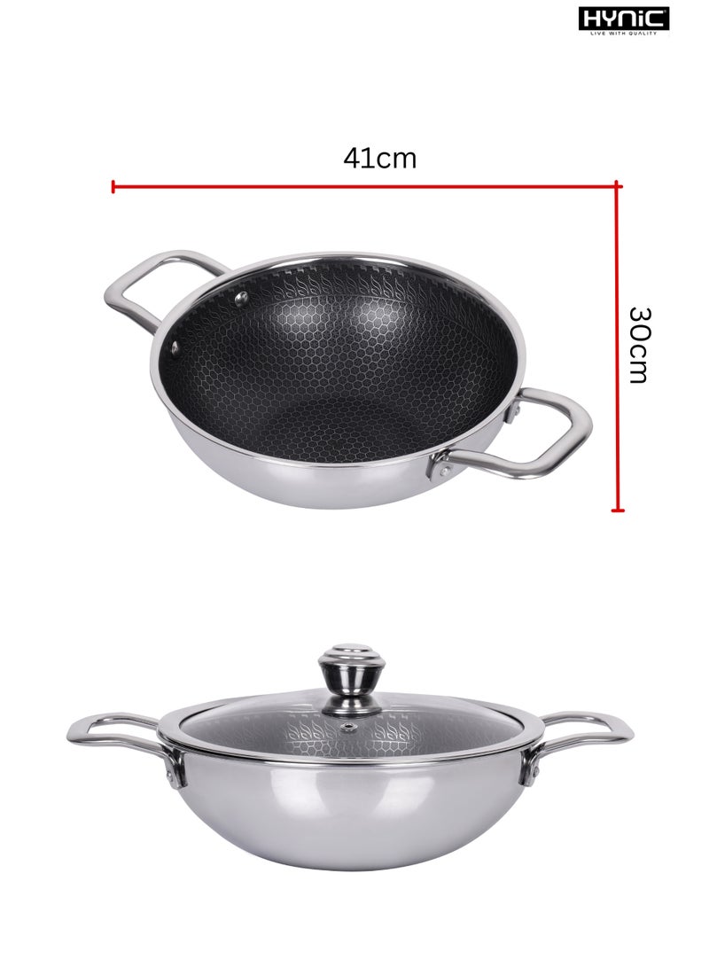Hynic Tri-Ply Stainless Steel Kadai (28cm) with Glass Lid, Honeycomb Non-Stick Scratch-Resistant Surface, Induction Compatible, Durable & Dishwasher Safe - Image 5