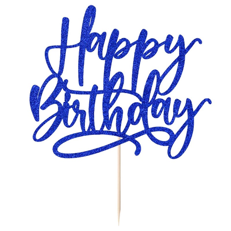 Kaoenla Blue Happy Birthday Cake Decoration-royal blue happy birthday cake topper?boys and girls  men and women Birthday/Anniversary cakes Selected decorative (Blue) - Image 2