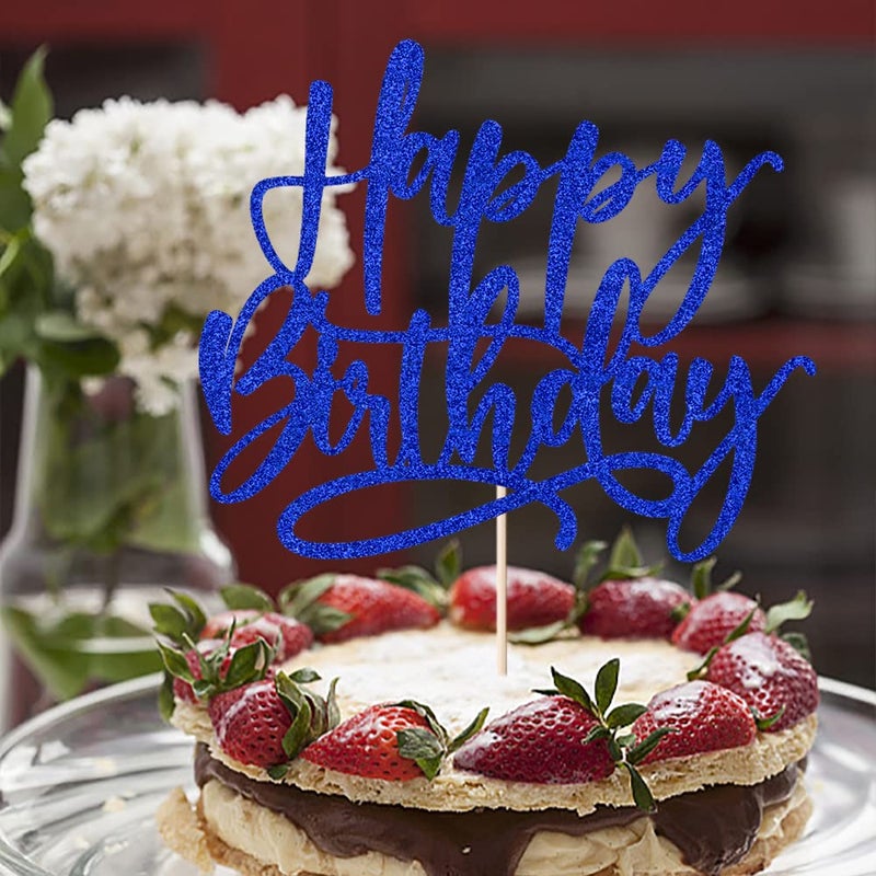 Kaoenla Blue Happy Birthday Cake Decoration-royal blue happy birthday cake topper?boys and girls  men and women Birthday/Anniversary cakes Selected decorative (Blue) - Image 4