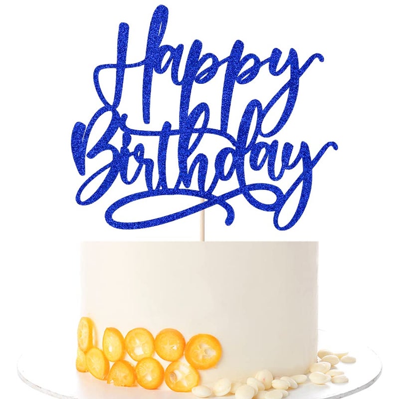 Kaoenla Blue Happy Birthday Cake Decoration-royal blue happy birthday cake topper?boys and girls  men and women Birthday/Anniversary cakes Selected decorative (Blue) - Image 1