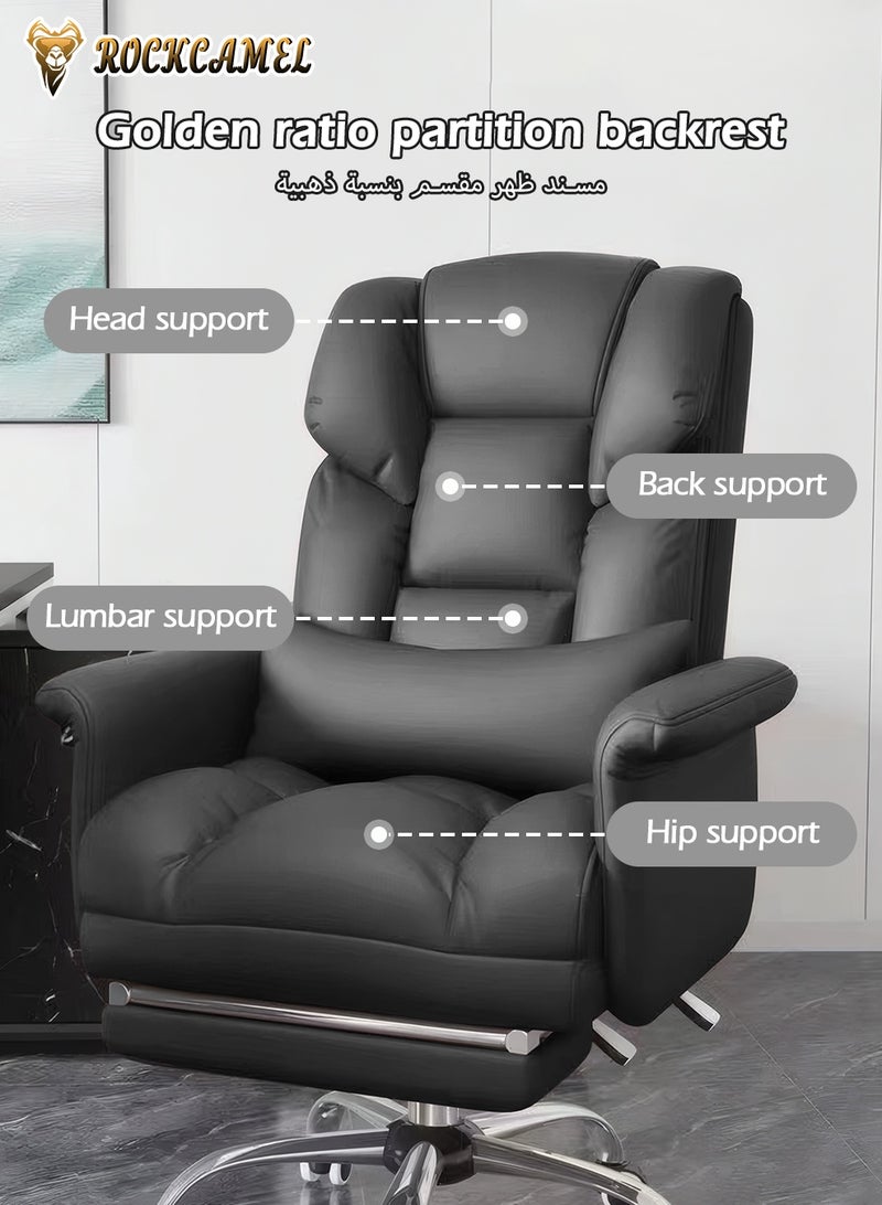 ROCKCAMEL كرسي مكتب مريح/كرسي مدير مزود بدعم للفقرات القطنية ومسند قدم قابل للسحب، مصنوع من إسفنج لاتكس سميك، كرسي تنفيذي من الجلد الصناعي بظهر مرتفع، قاعدة فولاذية بعجلات صامتة، دعم للرأس والذراعين، كرسي مكتب للكمبيوتر للمنزل أو المكتب، أسود - Image 4