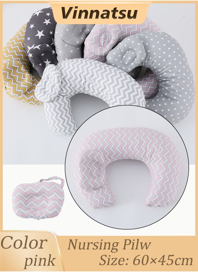 Vinnatsu Baby Breastfeeding Nursing Pillow for Babies Preventing Spitting Pillow Infants Learning Breastfeeding Pillow for Newborns,Positioner,Machine Washable U Shape Nursing,Infant Support Pillow Bonus Head Positioner,Adjustable Pillow For Breast feeding(Pink Wave)  - Image 1