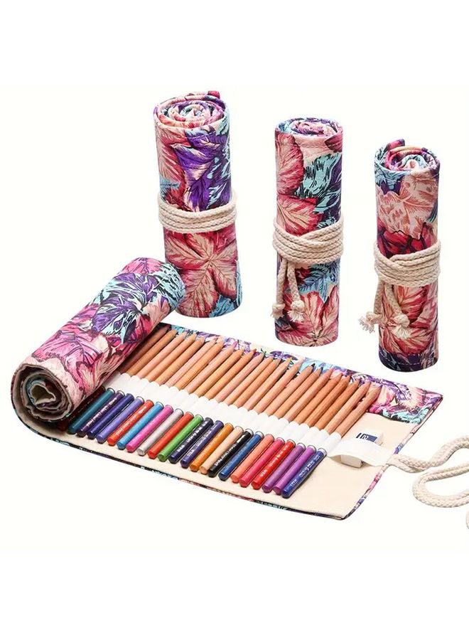 Maple Leaf Colored Pencil Roll Up Case 24 Holes Durable Canvas Drawstring Closure - Image 4