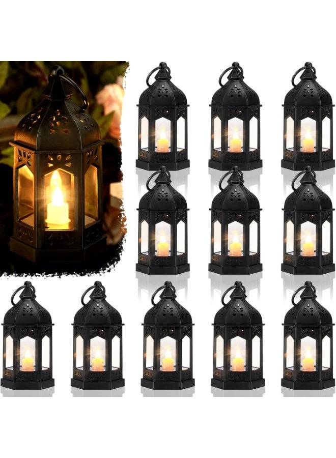 Candle Cunhill 12 Pieces Mini Lanterns with Flickering LED Candle, Batteries Included, Decorative Hanging Candle Lantern for Indoor Use, Wedding, Party, Table... - Image 1