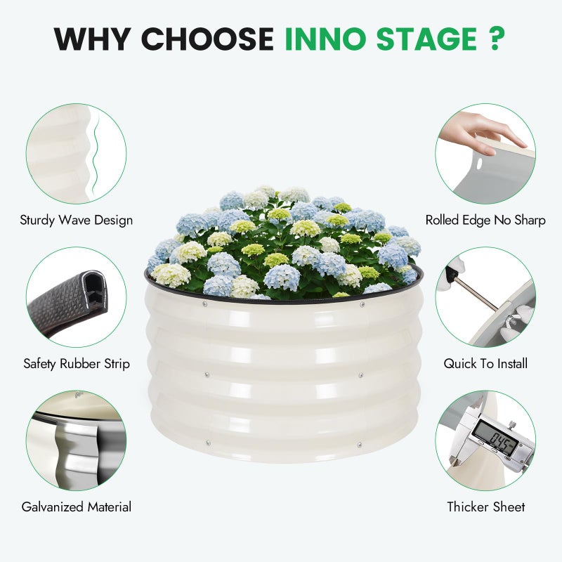 INNO STAGE INNO STAG 3 Pcs Round Galvanized Raised Garden Bed â€” 2Ã—2Ã—1ft Planter Box Outdoor Raised Beds Kit for Gardening Vegetables, Fruits, Herbs, and Flowers, White - Image 4
