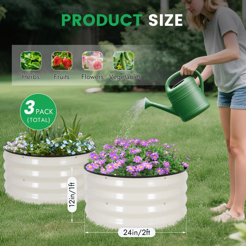 INNO STAGE INNO STAG 3 Pcs Round Galvanized Raised Garden Bed â€” 2Ã—2Ã—1ft Planter Box Outdoor Raised Beds Kit for Gardening Vegetables, Fruits, Herbs, and Flowers, White - Image 2