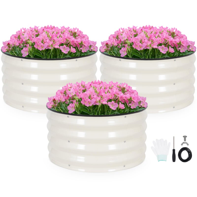 INNO STAGE INNO STAG 3 Pcs Round Galvanized Raised Garden Bed â€” 2Ã—2Ã—1ft Planter Box Outdoor Raised Beds Kit for Gardening Vegetables, Fruits, Herbs, and Flowers, White - Image 1