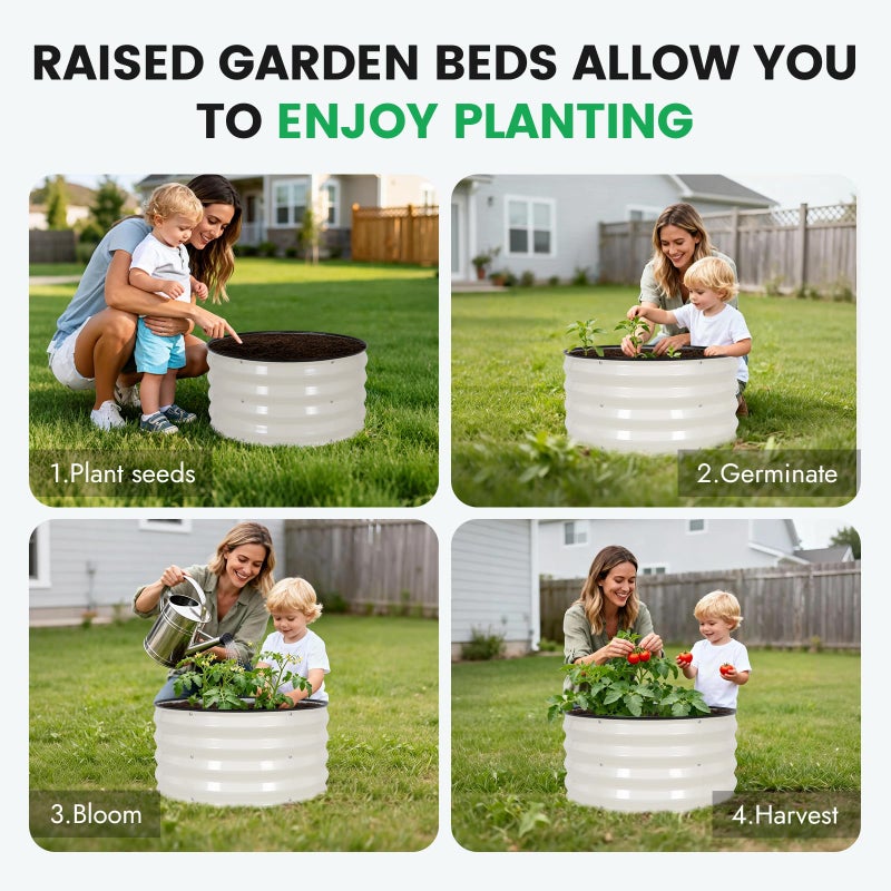 INNO STAGE INNO STAG 3 Pcs Round Galvanized Raised Garden Bed â€” 2Ã—2Ã—1ft Planter Box Outdoor Raised Beds Kit for Gardening Vegetables, Fruits, Herbs, and Flowers, White - Image 5