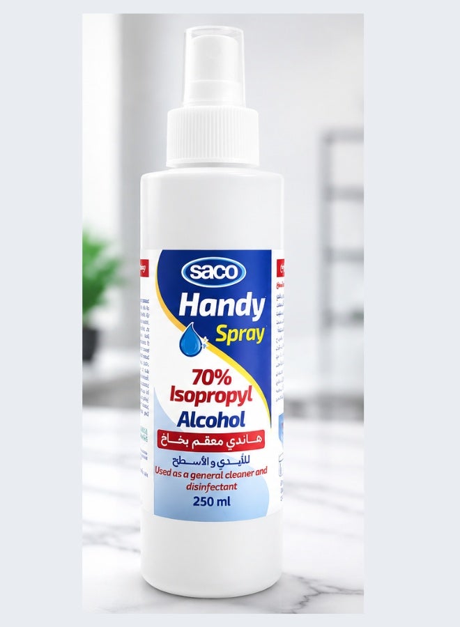 Handy Alcohol Spray 250ML with 70% Isopropyl Sanitizer Disinfectant for Hand and Surface - Image 1