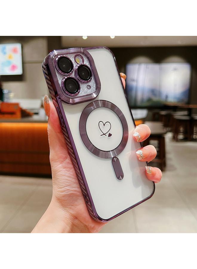 Zaboon Case For iPhone 11 Pro Max Loves Carbon Fiber Clear Plated Magsafe TPU Phone Case - Image 1