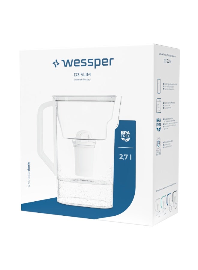 إبريق فلترة مياه ويسبر دي3 سليم أكوا كلاسِك سعة 2.7 لتر – أبيض - Image 1