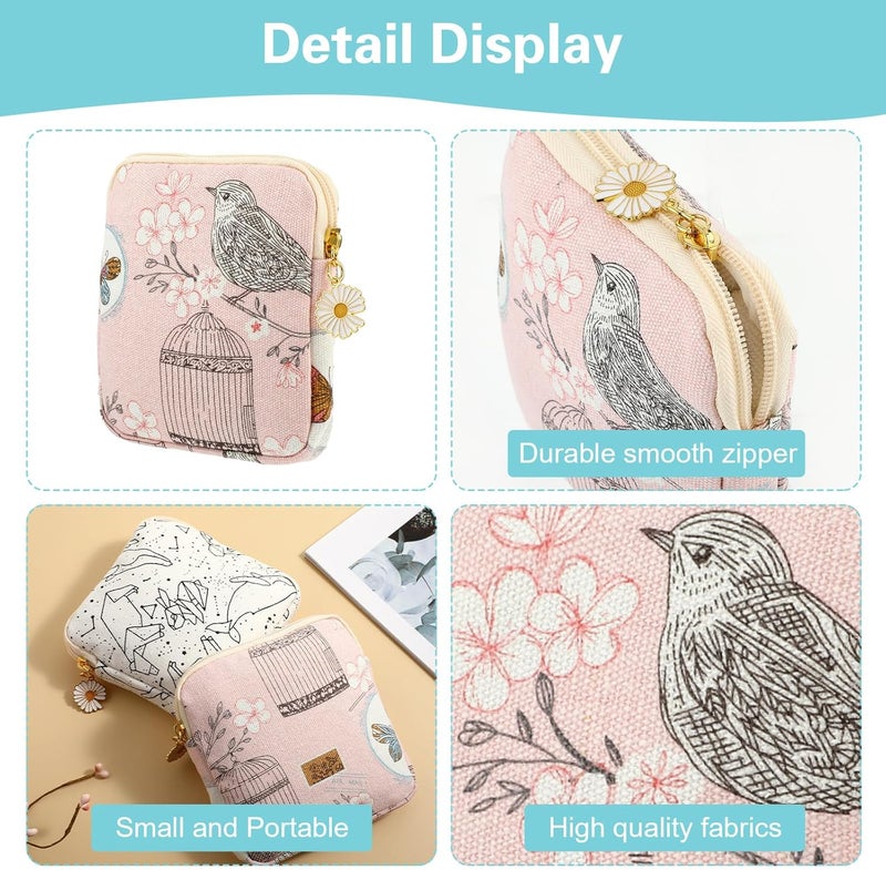Amabro Sanitary Napkin Storage Bag 2PCS Period Bags Cute Sanitary Pad Storage Pouch Tampon Pantyliners Menstrual Purse Daisy Zipper for Women Teen Girls School Travel Feminine ProductBird - Image 4