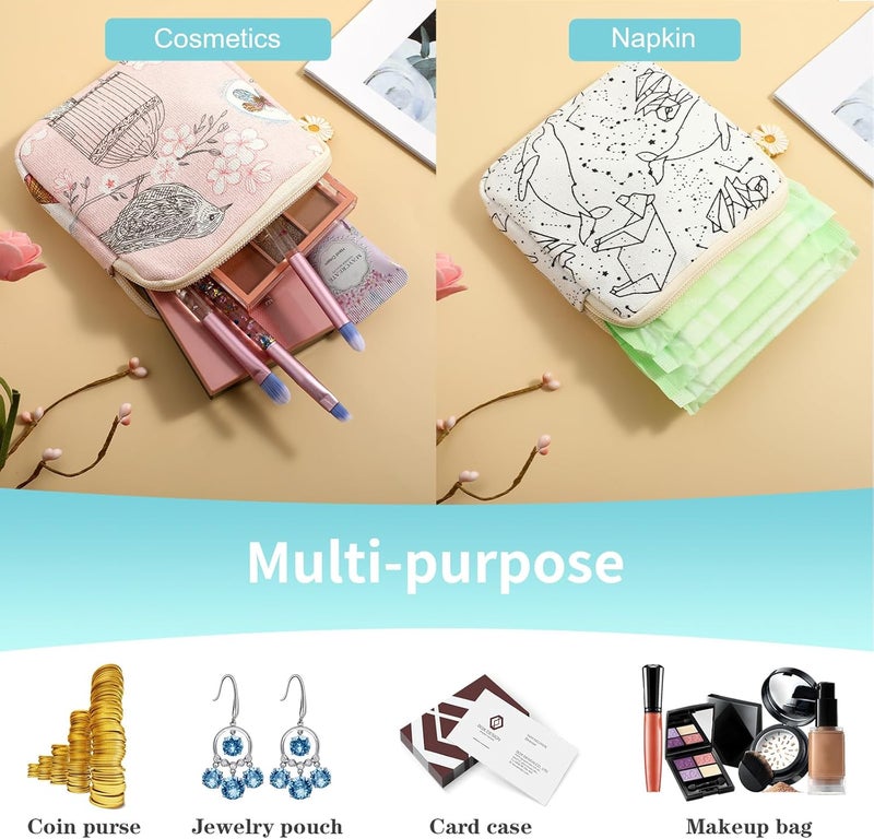 Amabro Sanitary Napkin Storage Bag 2PCS Period Bags Cute Sanitary Pad Storage Pouch Tampon Pantyliners Menstrual Purse Daisy Zipper for Women Teen Girls School Travel Feminine ProductBird - Image 5