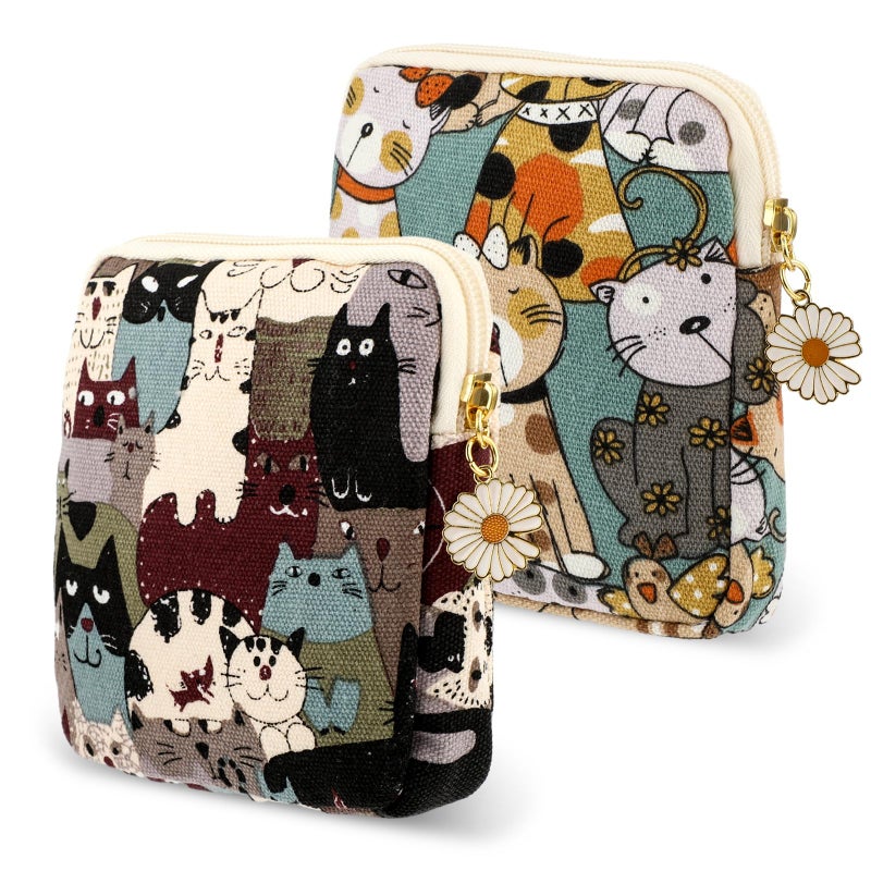 Amabro Sanitary Napkin Storage Bag 2PCS Period Bags Cute Sanitary Pad Storage Pouch Tampon Pantyliners Menstrual Purse Daisy Zipper for Women Teen Girls School Travel Feminine ProductBird - Image 1