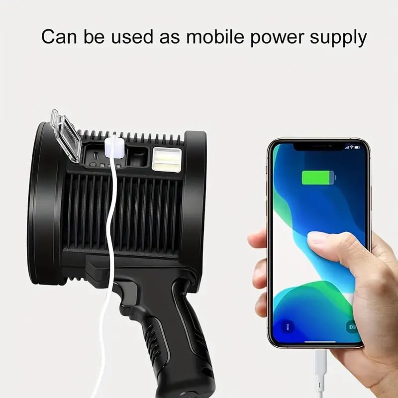 waqif Super Bright Rechargeable Spotlight Flashlight Handheld Spotlight Waterproof Flashlight for Outdoor Hunting Camping Portable Solar Searchlight for Home Outdoor - Image 5