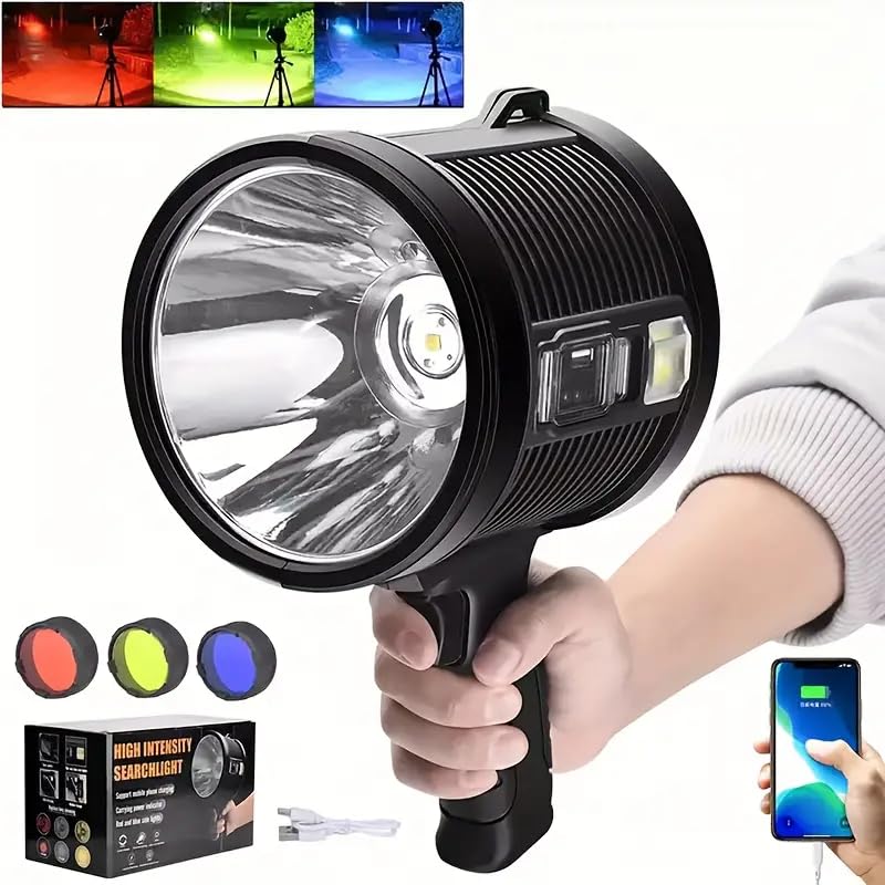 waqif Super Bright Rechargeable Spotlight Flashlight Handheld Spotlight Waterproof Flashlight for Outdoor Hunting Camping Portable Solar Searchlight for Home Outdoor - Image 3
