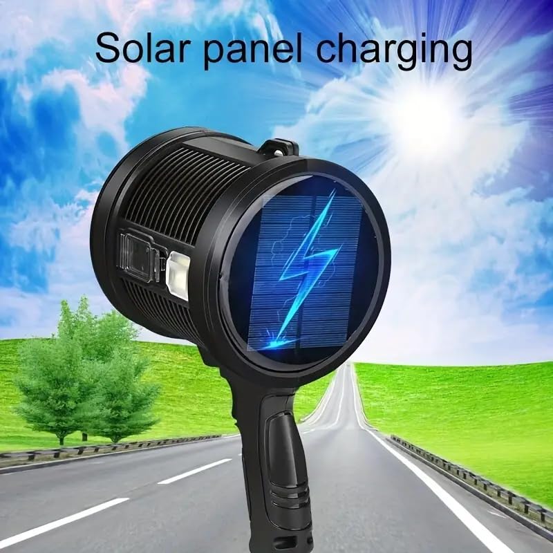 waqif Super Bright Rechargeable Spotlight Flashlight Handheld Spotlight Waterproof Flashlight for Outdoor Hunting Camping Portable Solar Searchlight for Home Outdoor - Image 2
