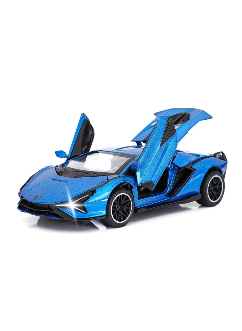 M MIAOYAN Toy car model Lamborghini metal model car 1:32 with light and sound pull back toy car suitable for boys over 3 years old (blue)  - Image 1